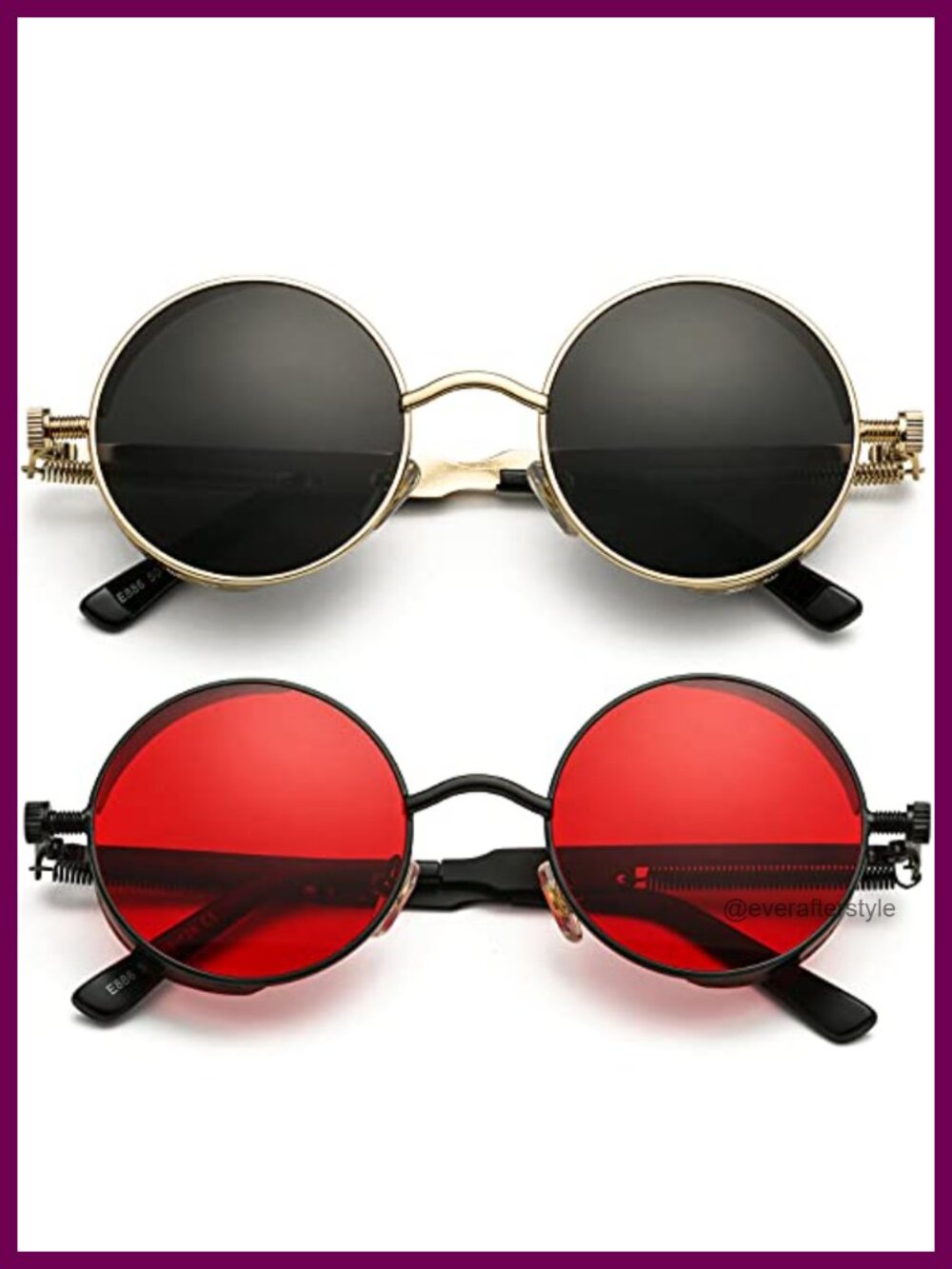 Round Steampunk Sunglasses Metal Frame Retro Gothic Full Frame UV400